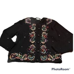 Black Jack B Quick Vintage embroidered and jeweled cardigan sweater
